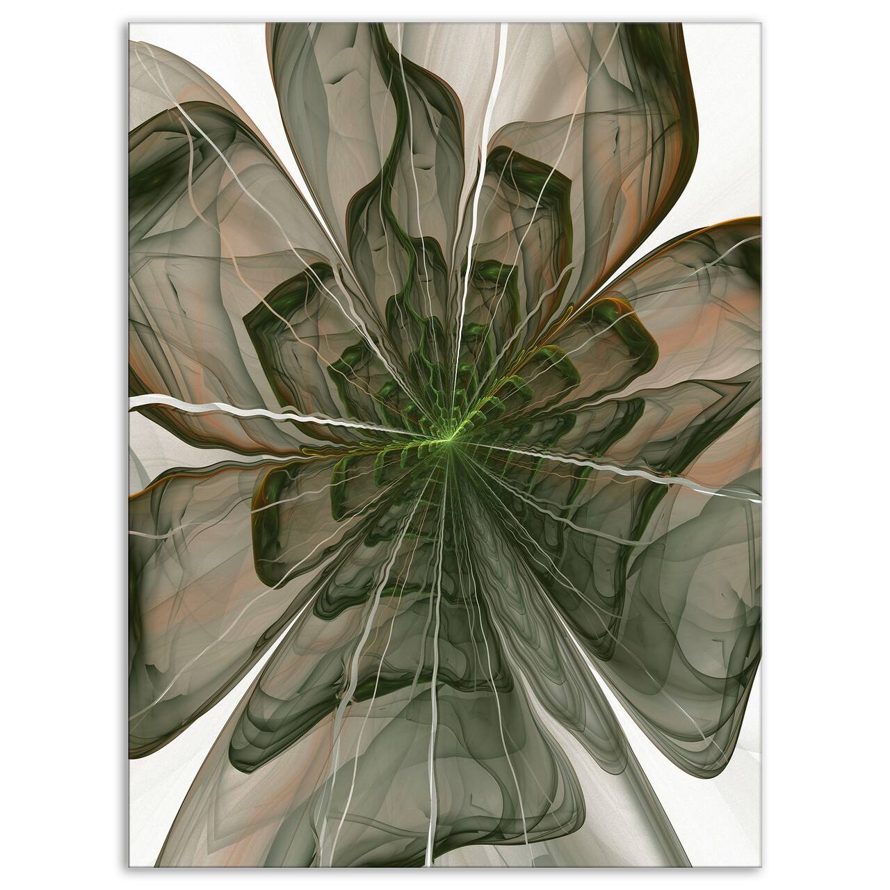 Designart - Symmetrical Green Fractal Flower - Floral Canvas Art Print